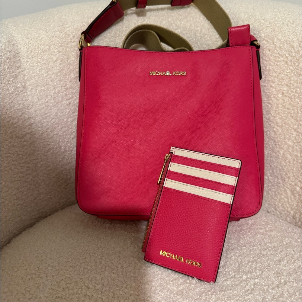 Michael Kors Red Crossbody Bag with Card Holder